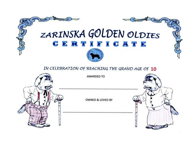 Zarinska Golden Oldies Certificate